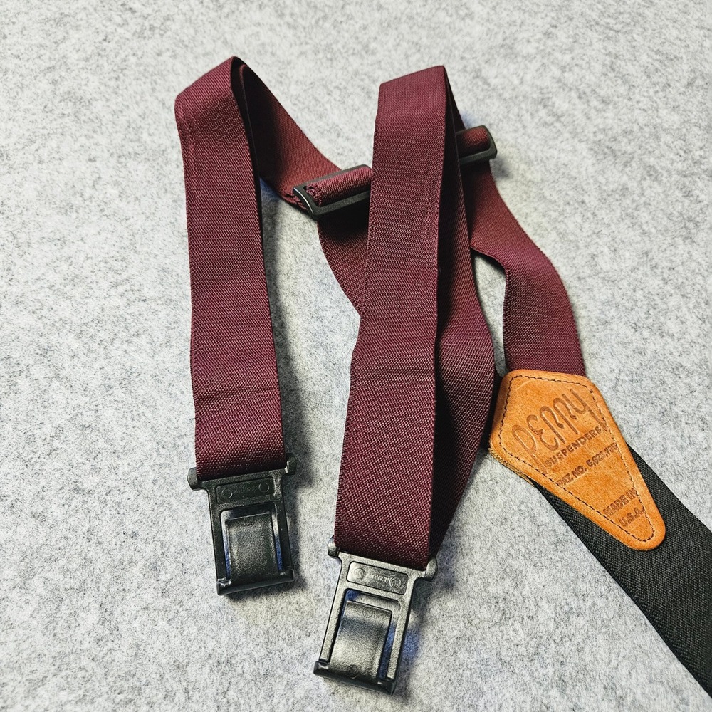 Perry Suspenders Mens Y-Back Belt Clip Adjustable Elastic Burgundy Black USA